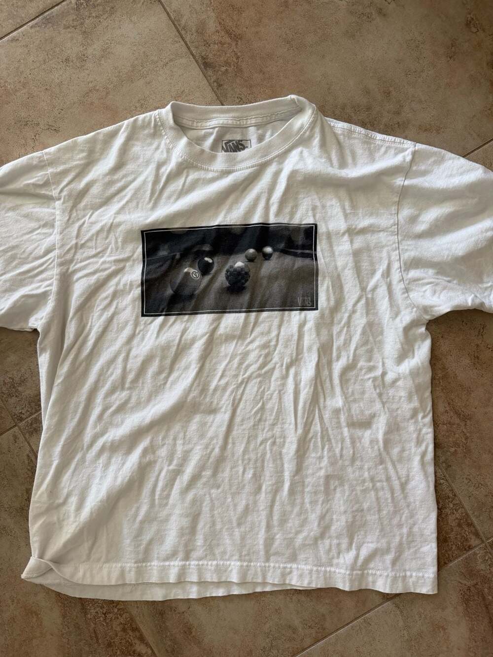 Vans White Graphic T-Shirt Pool Table Billiards Ball Photo Print Medium